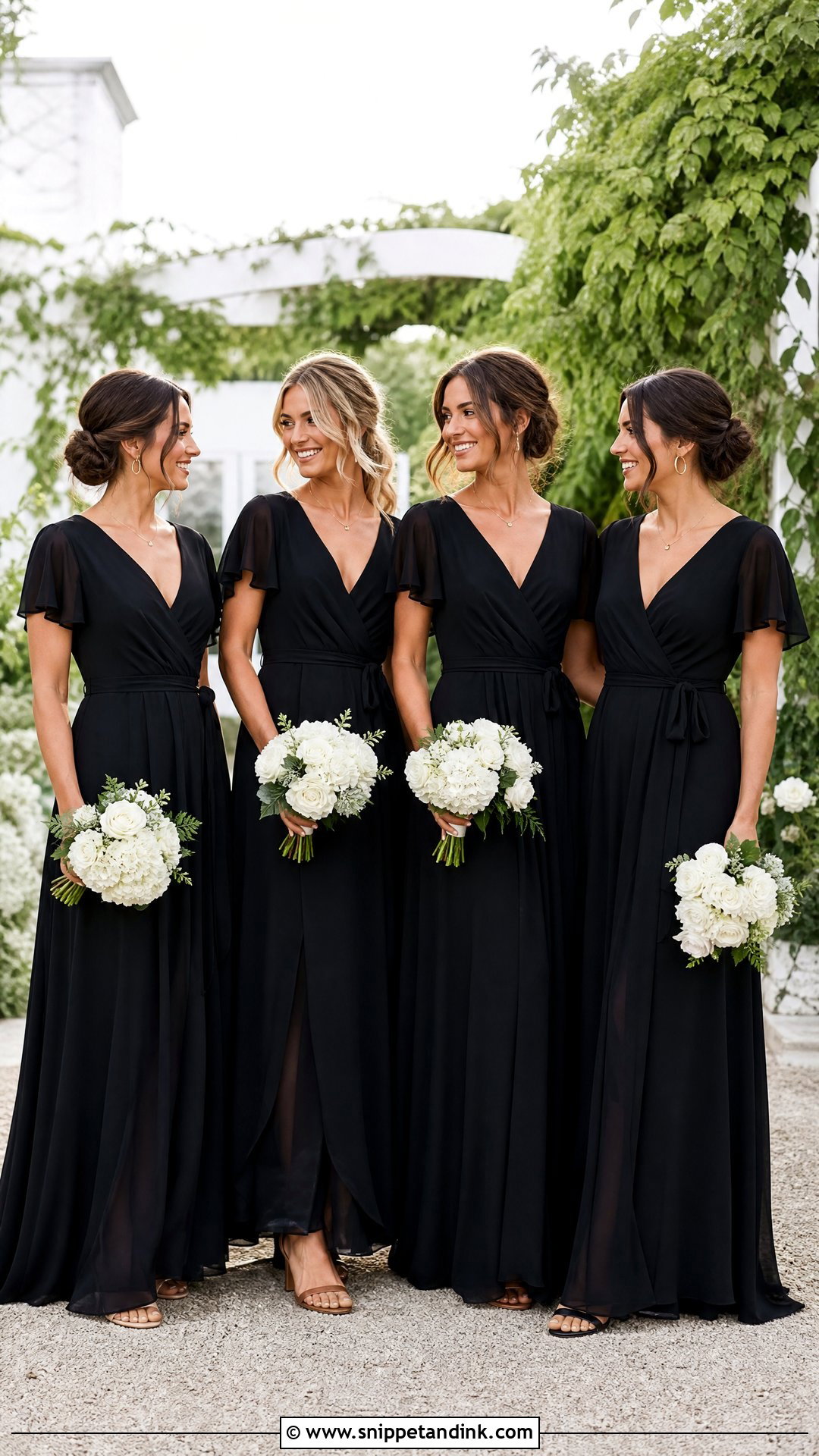 All Black Bridal Party Chiffon Dresses - Snippet and Ink - 25 All Black Bridal Party Ideas