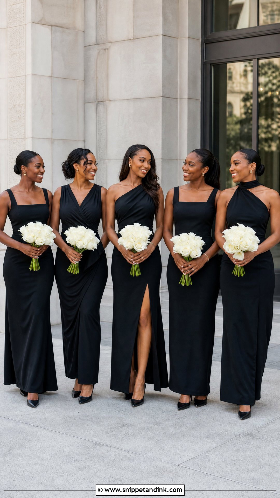All Black Bridal Party Crepe Dresses - Snippet and Ink - 25 All Black Bridal Party Ideas