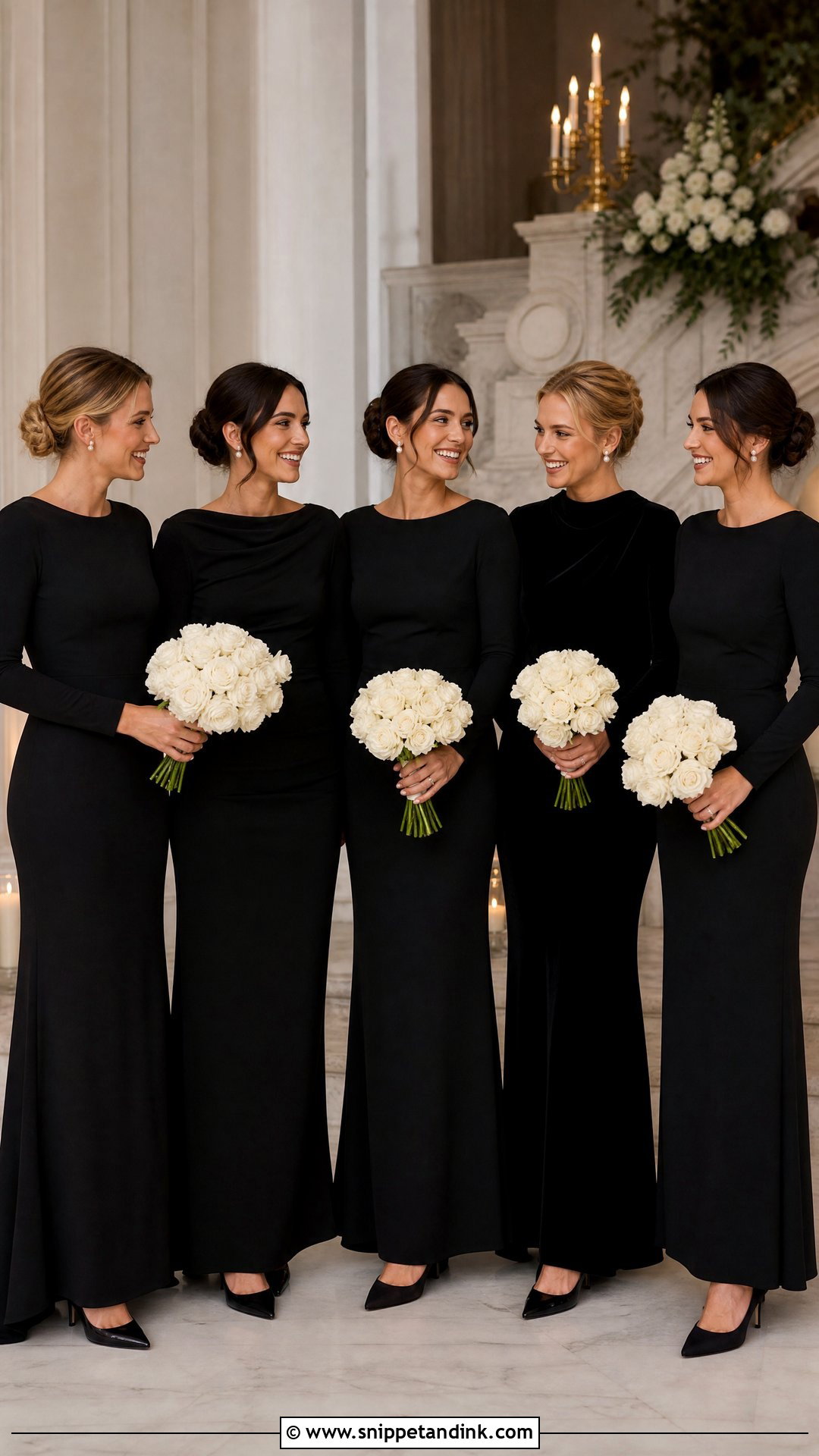 All Black Bridal Party Long Sleeve Dresses - Snippet and Ink - 25 All Black Bridal Party Ideas