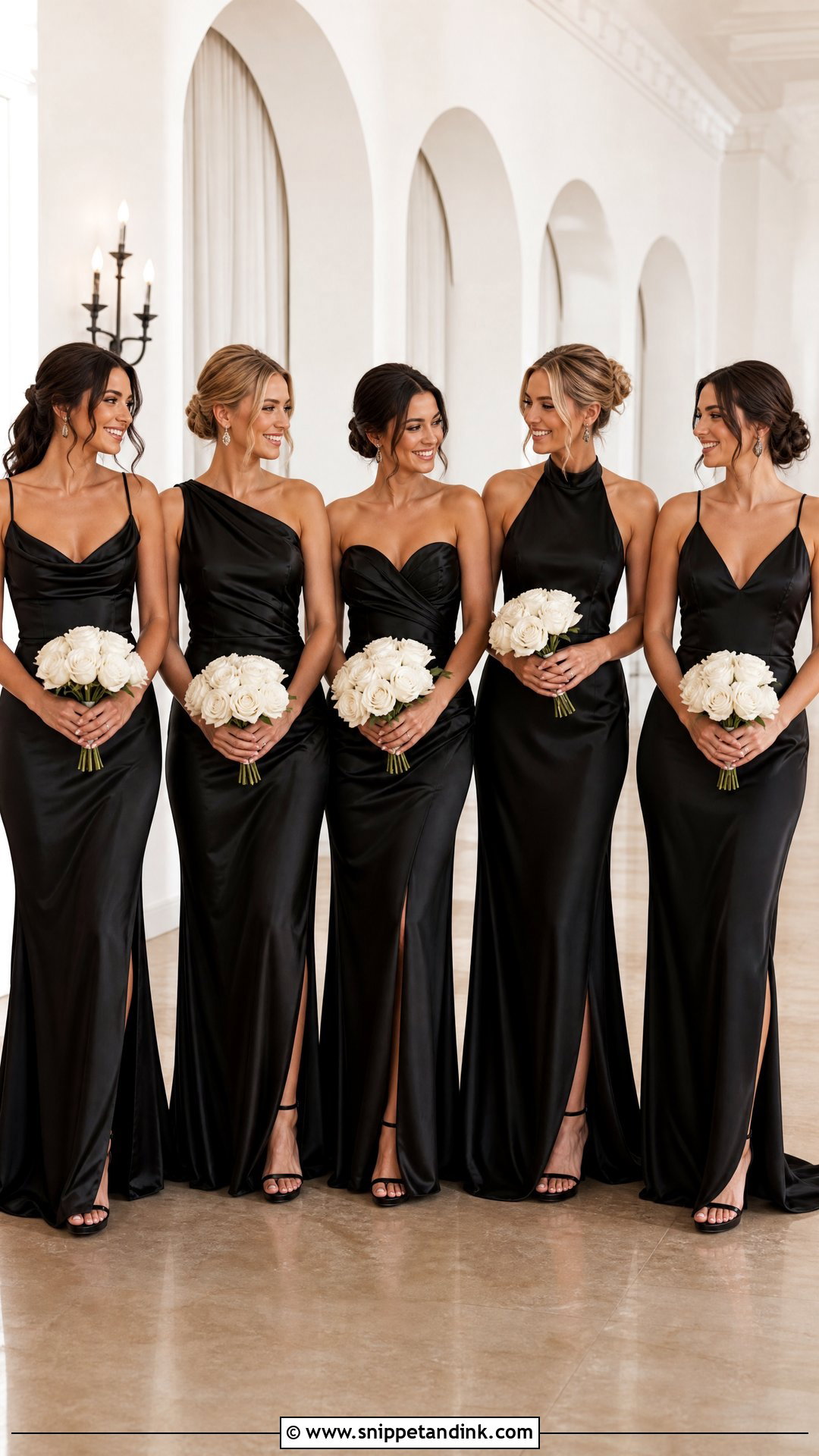 All Black Bridal Party Satin Dresses - Snippet and Ink - 25 All Black Bridal Party Ideas