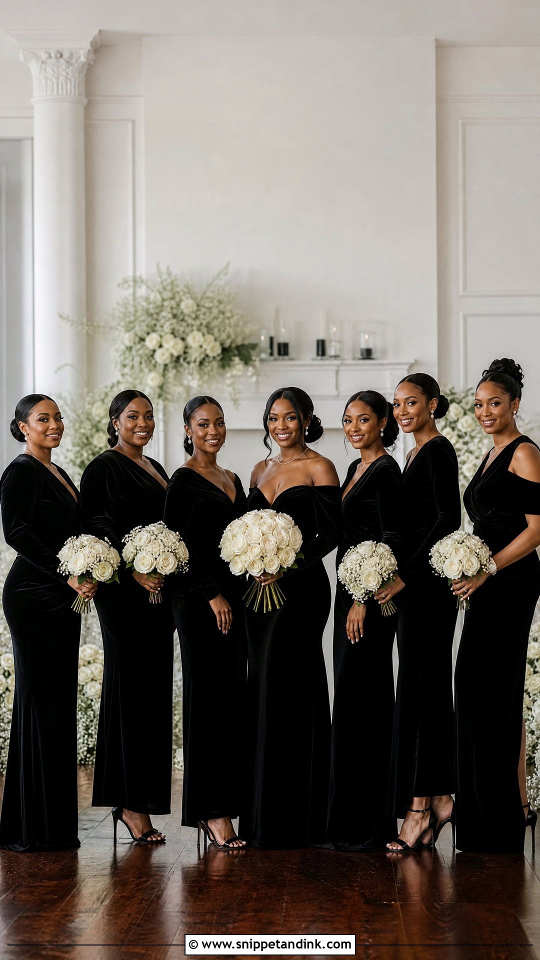 All Black Bridal Party Velvet Dresses - Snippet and Ink - 25 All Black Bridal Party Ideas