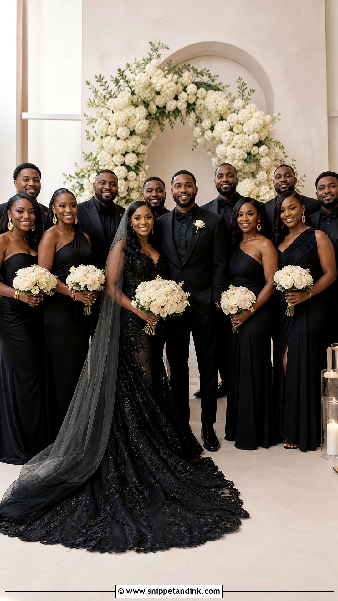 All Black Bridal Party With Gold Accessories - Snippet and Ink - 25 All Black Bridal Party Ideas