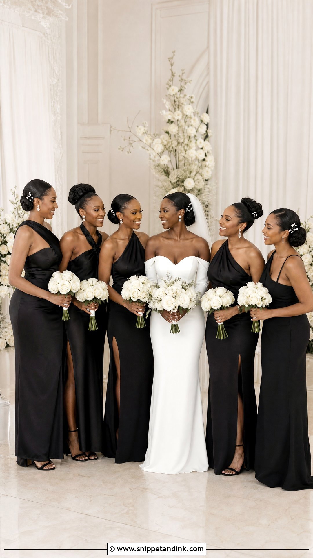 All Black Bridal Party With Pearl Accessories - Snippet and Ink - 25 All Black Bridal Party Ideas