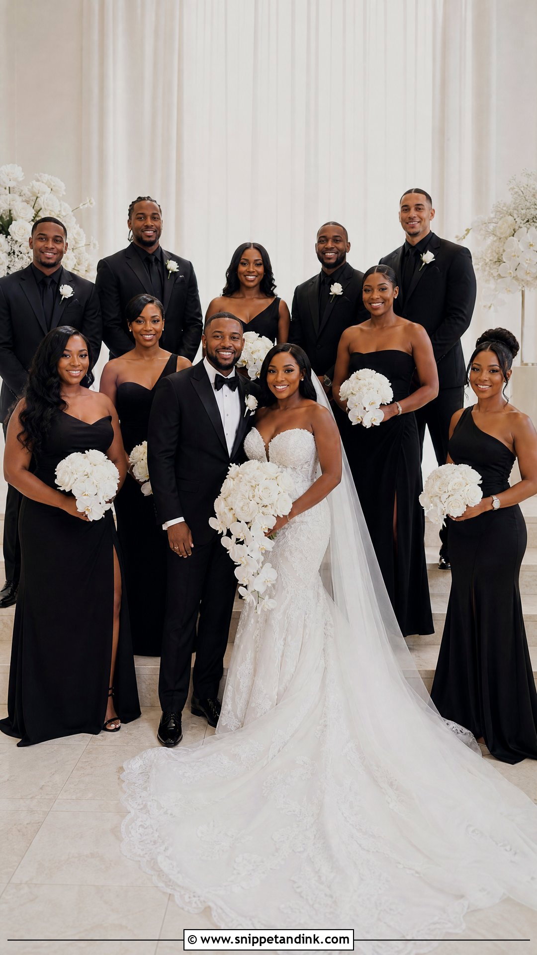 All Black Bridal Party With White Bouquets - Snippet and Ink - 25 All Black Bridal Party Ideas