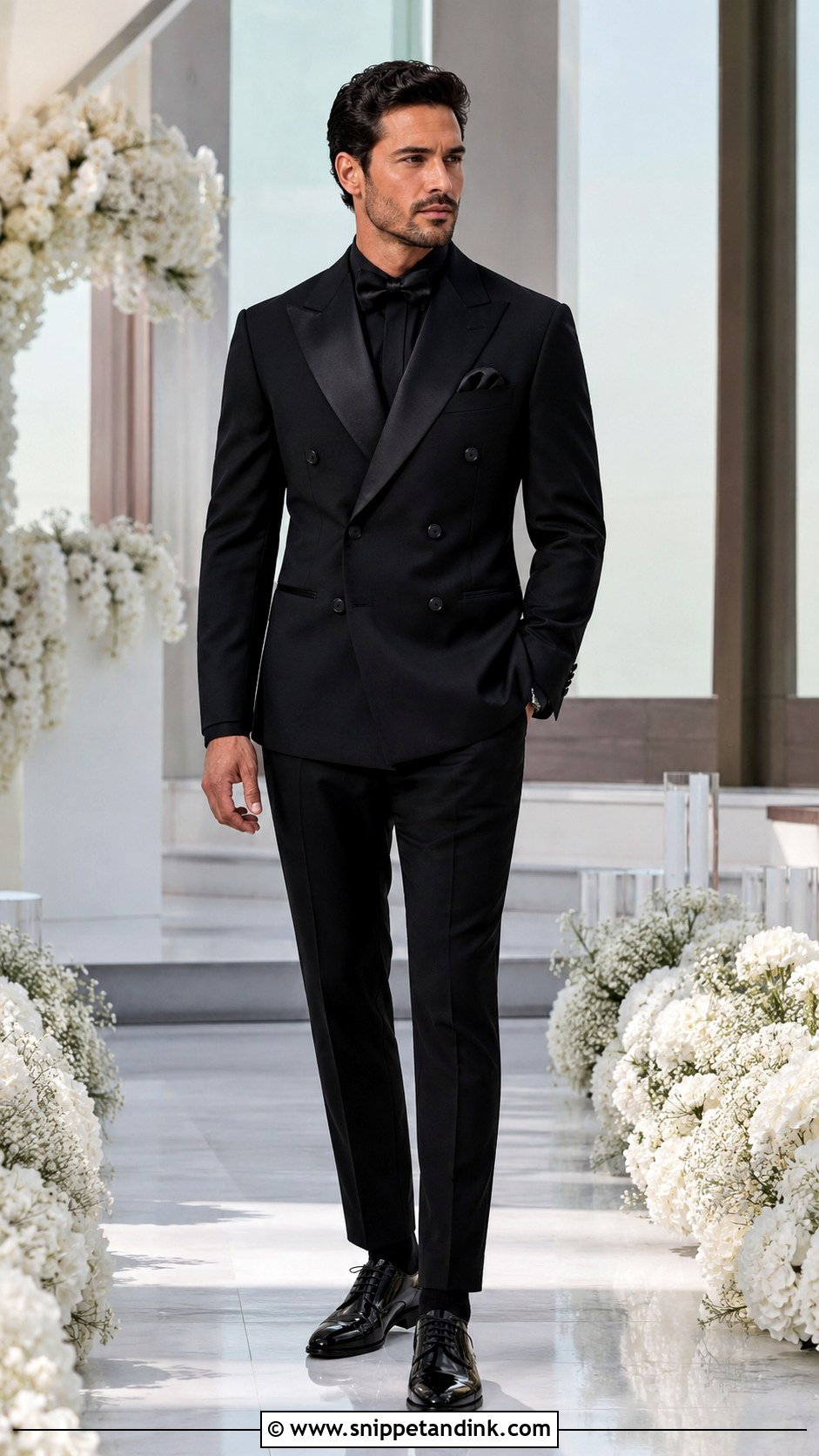 All Black Double Breasted Tux - Snippet and Ink - 20 All Black Tux Wedding Ideas