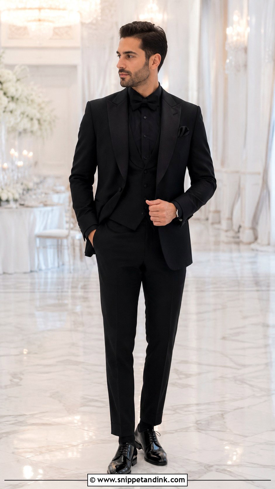 All Black Three Piece Tux - Snippet and Ink - 20 All Black Tux Wedding Ideas