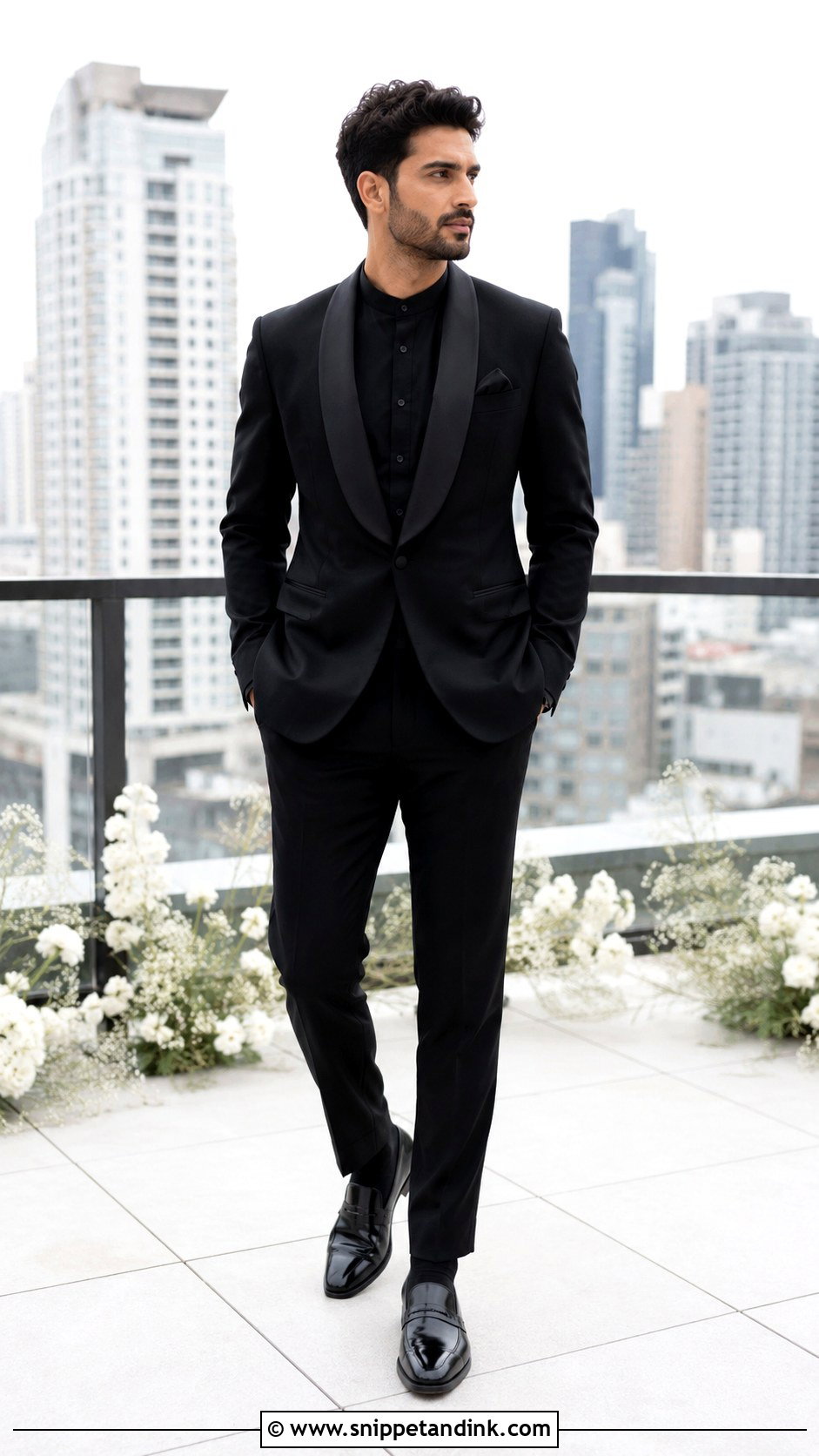 All Black Tux With Band Collar Shirt - Snippet and Ink - 20 All Black Tux Wedding Ideas