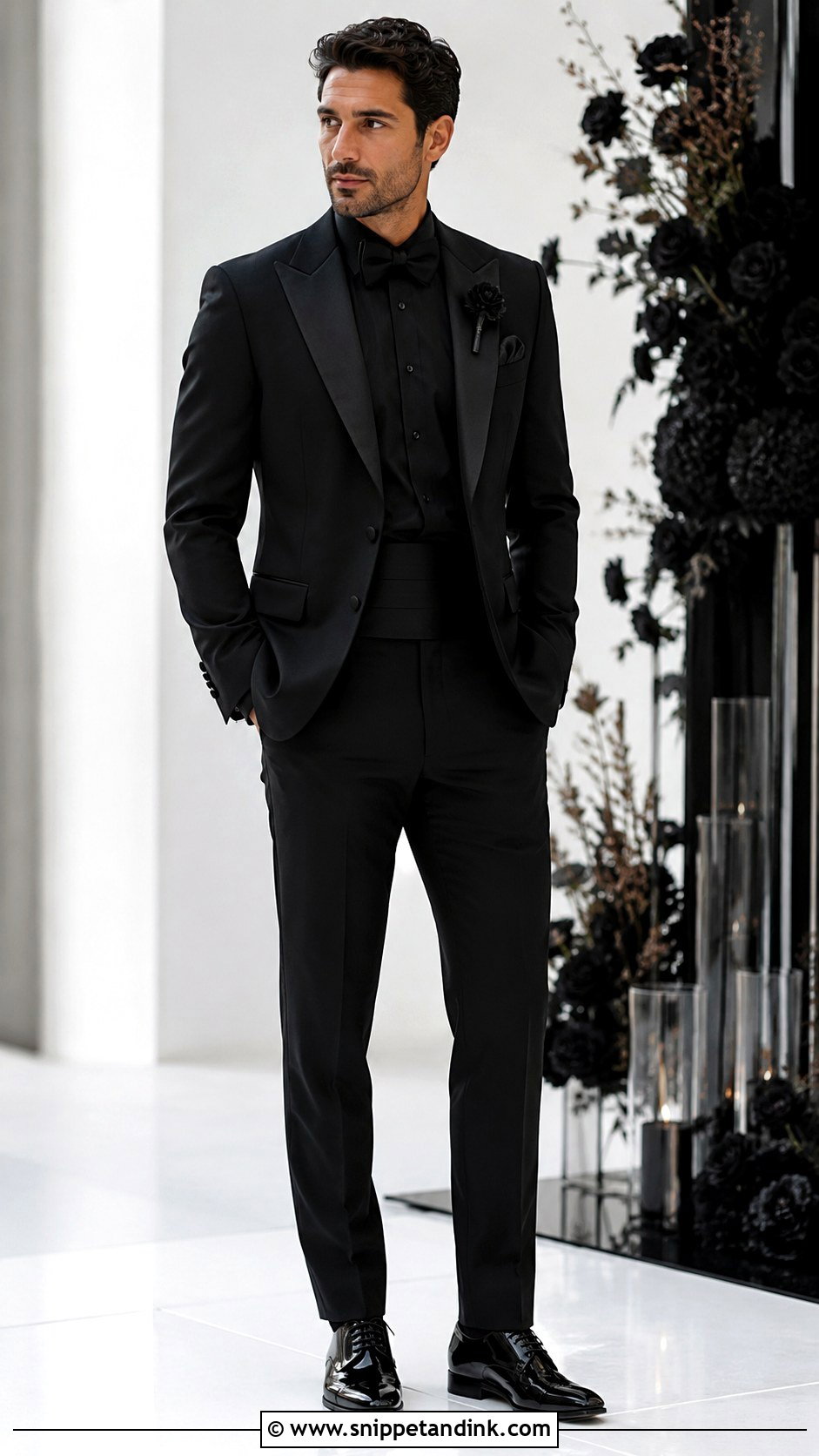 All Black Tux With Black Boutonniere - Snippet and Ink - 20 All Black Tux Wedding Ideas