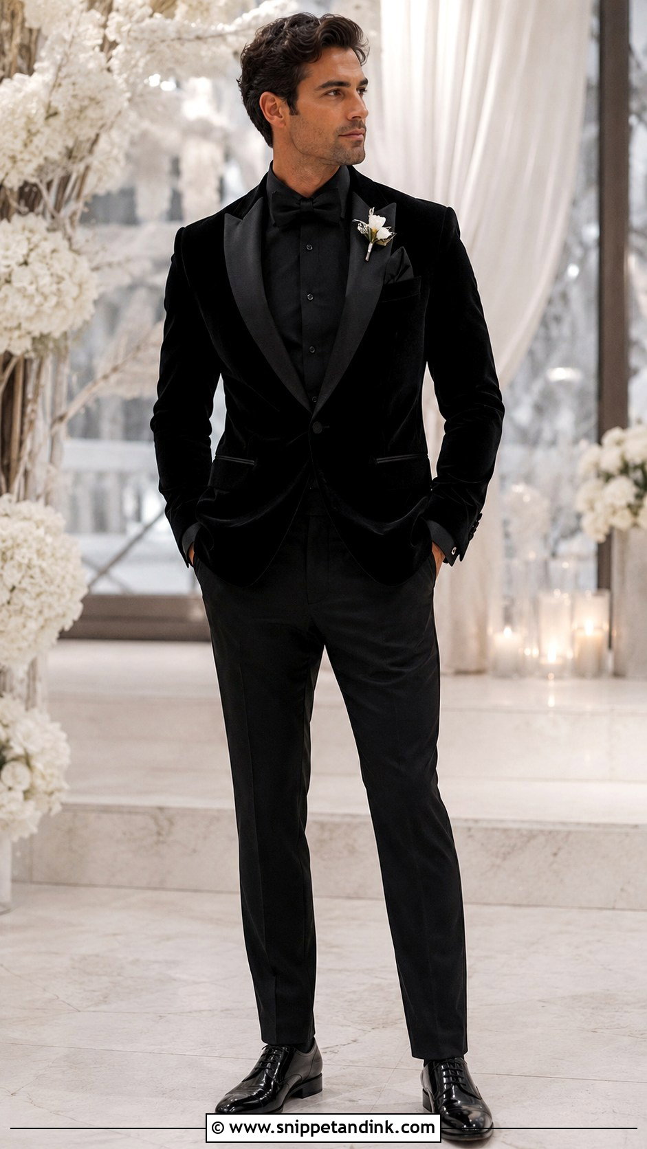All Black Velvet Tux - Snippet and Ink - 20 All Black Tux Wedding Ideas