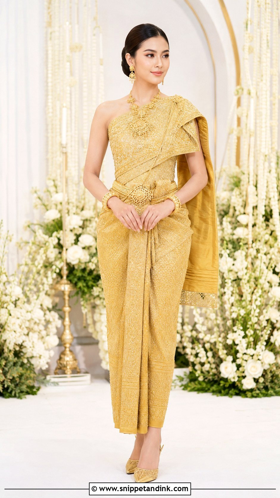 All Gold Hand Tying Ceremony Wedding Dress - Snippet and Ink - 20 Cambodian Wedding Dress Ideas