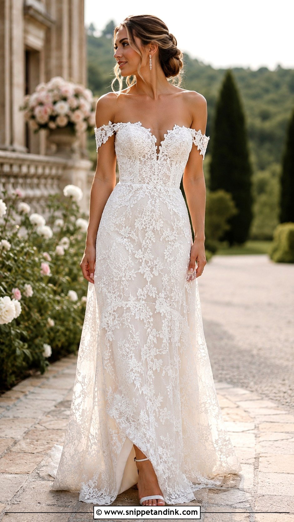 All Lace Off Shoulder Wedding Dress - Snippet and Ink - 25 All Lace Wedding Dress Ideas