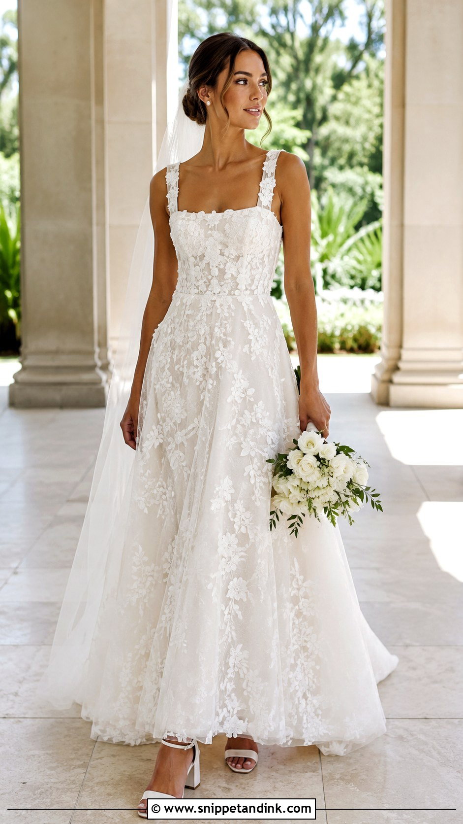 All Who Wander Square Neck Floral Wedding Dress - Snippet and Ink - 20 All Who Wander Wedding Dress Ideas