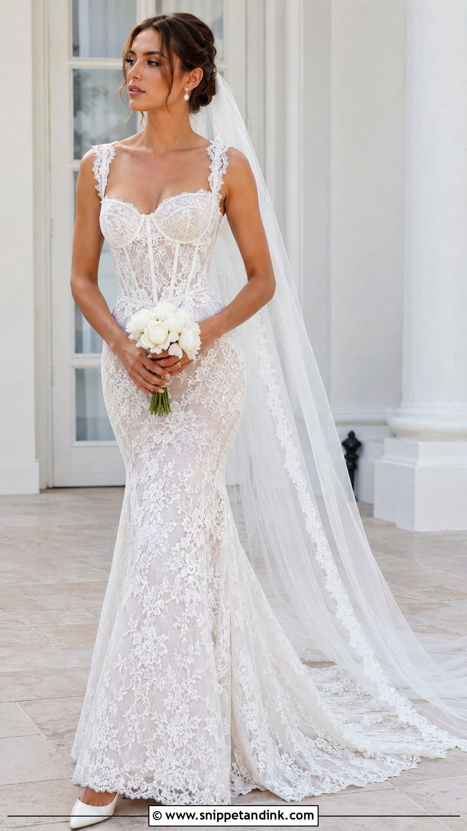 Allover Lace Basque Waist Wedding Dress - Snippet and Ink - 20 Basque Waist Lace Wedding Dress Ideas