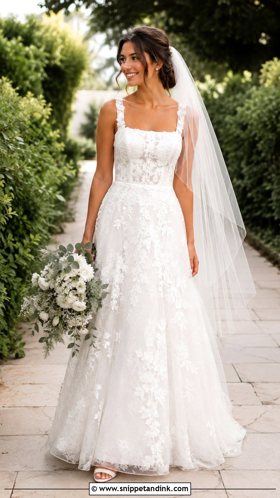 Allure Lace A Line Gown With Square Neckline - Snippet and Ink - 20 Allure Bridal Gowns