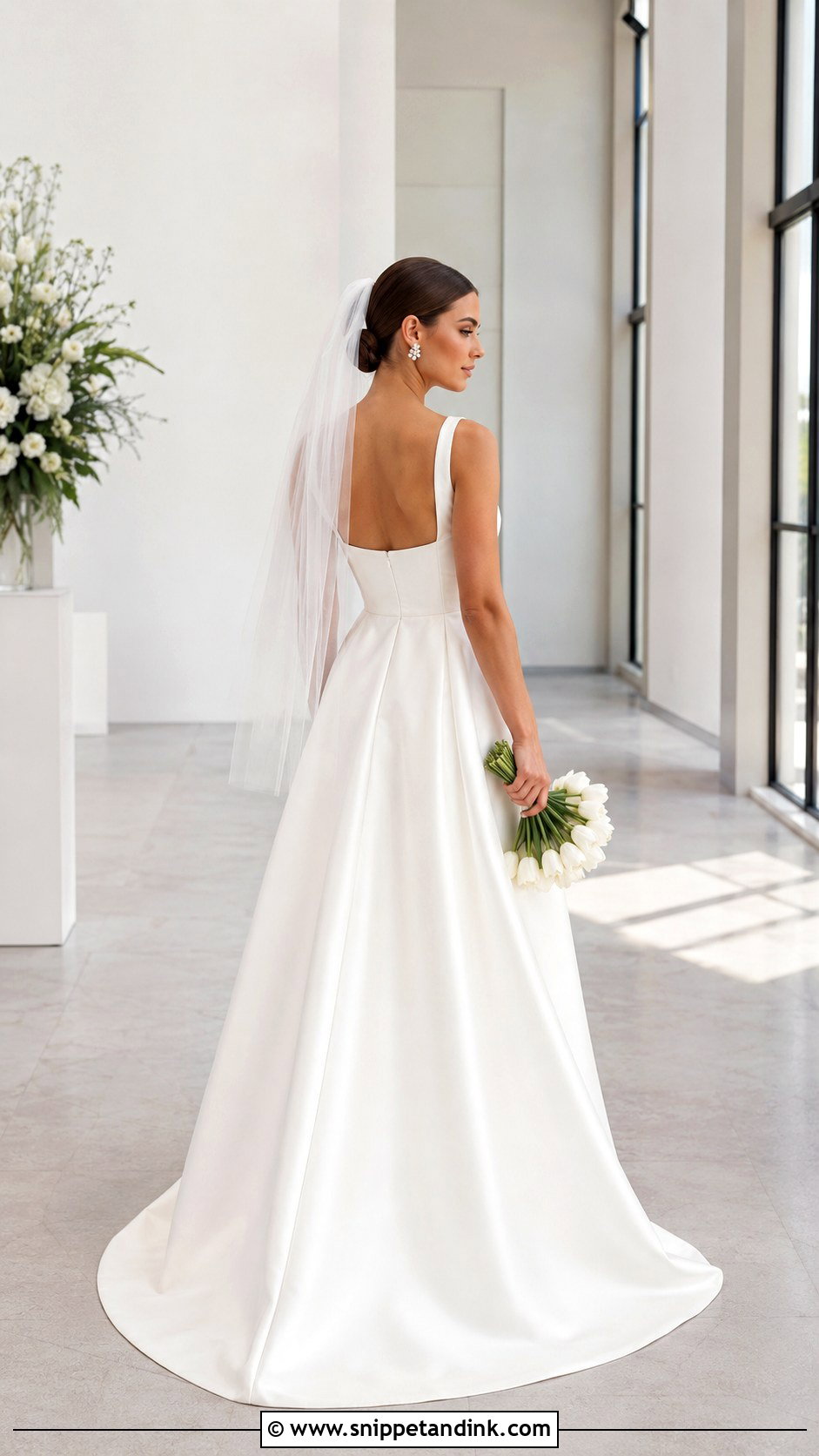 Allure Square Neck Satin A Line Gown - Snippet and Ink - 20 Allure Bridal Gowns