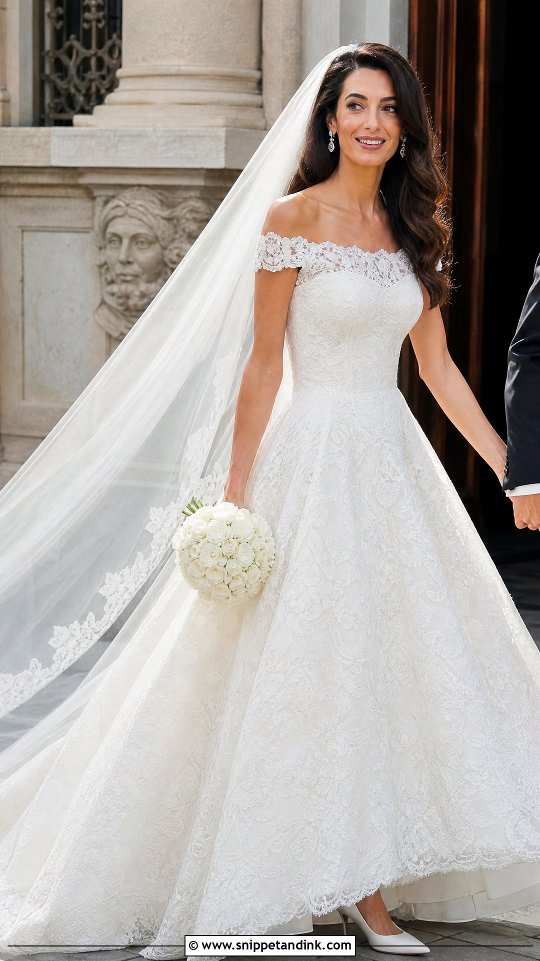 Amal Clooney Off Shoulder Wedding Dress - Snippet and Ink - 20 Celeb Wedding Dress Ideas