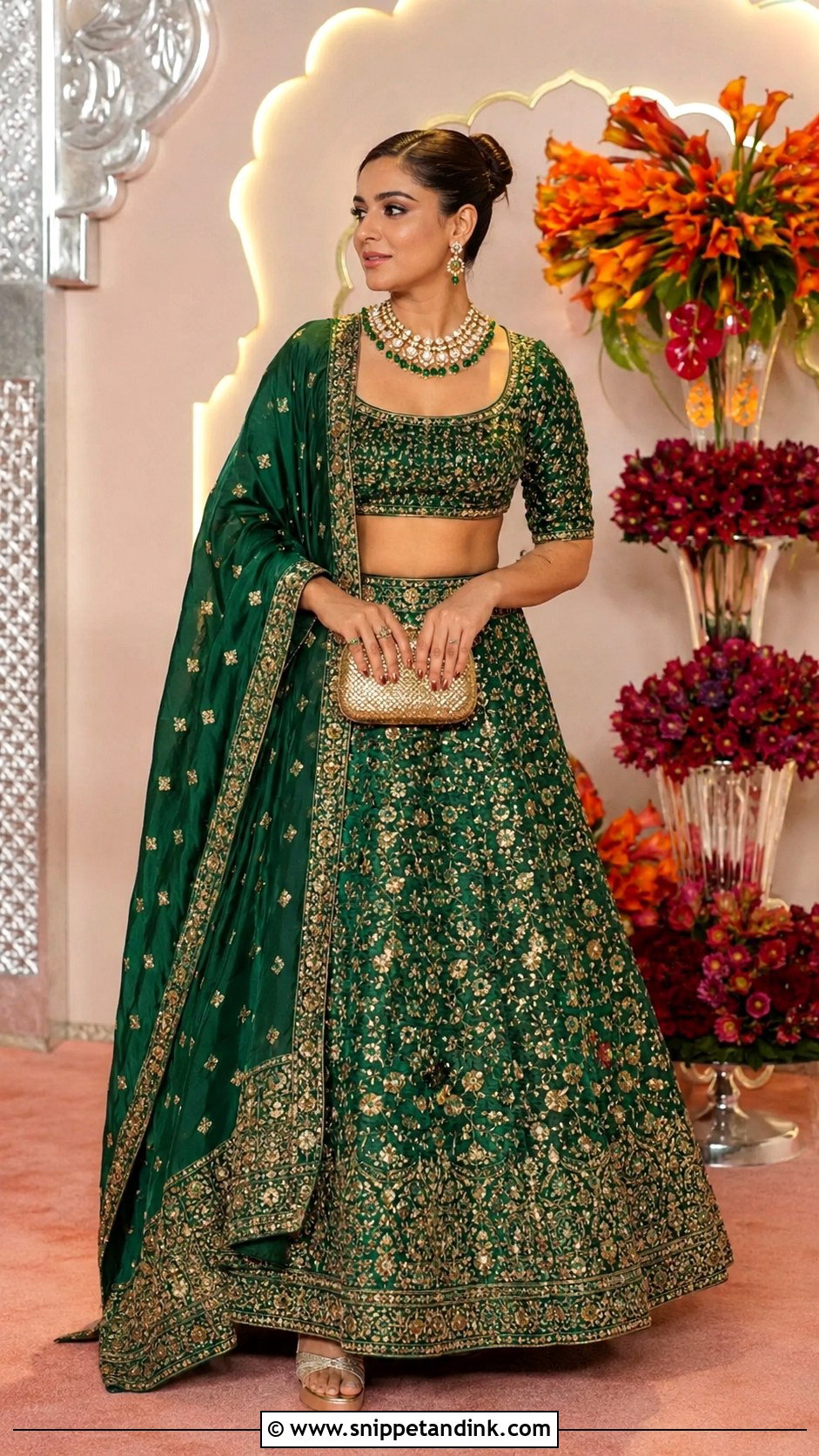 Ambani Wedding Emerald Green Lehenga Outfit - Snippet and Ink - 25 Ambani Wedding Outfit Ideas