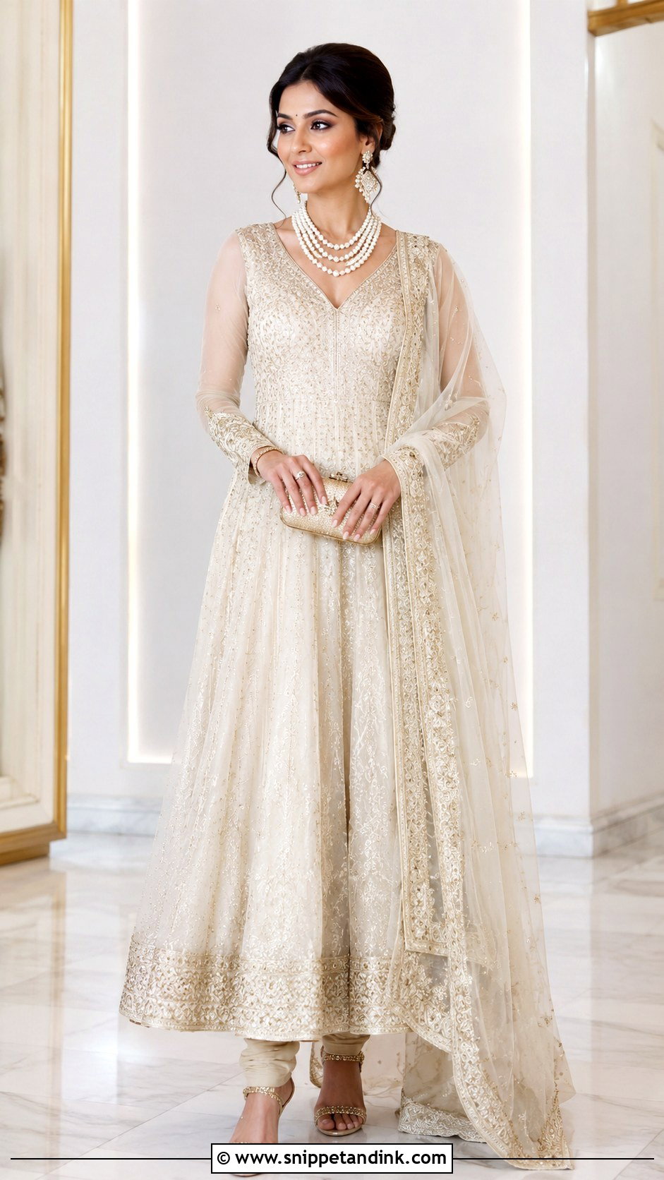Ambani Wedding Ivory Anarkali Outfit - Snippet and Ink - 25 Ambani Wedding Outfit Ideas