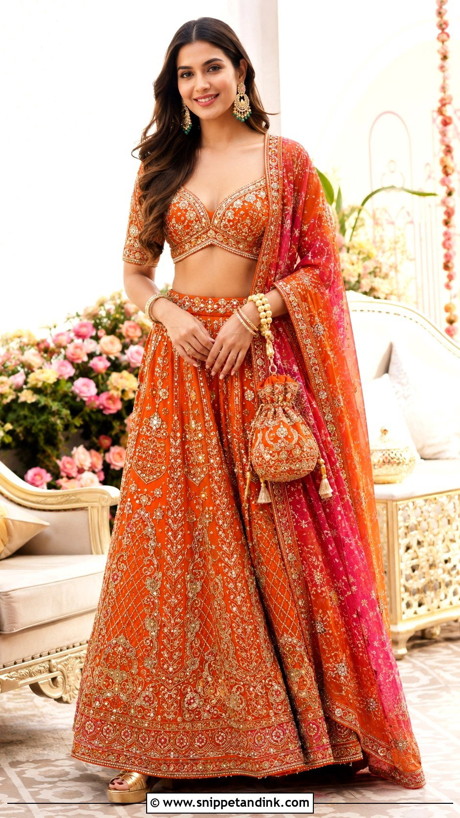 Ambani Wedding Orange Lehenga Outfit - Snippet and Ink - 25 Ambani Wedding Outfit Ideas