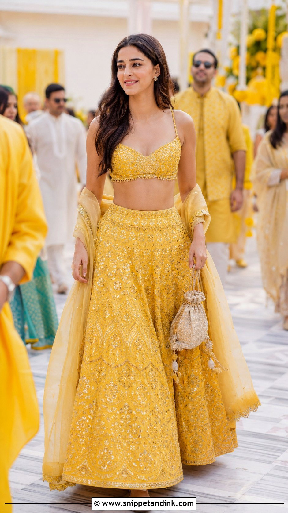 Ananya Panday Ambani Wedding Yellow Lehenga - Snippet and Ink - 20 Ambani Wedding Celebrity Outfits