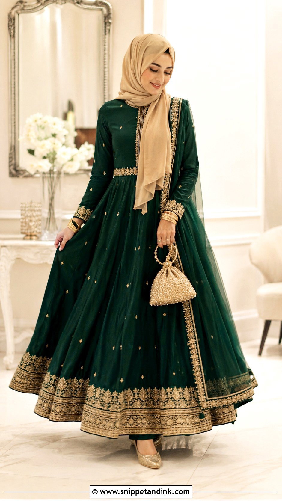 Anarkali And Chiffon Hijab Wedding Outfit - Snippet and Ink - 20 Hijab Outfit Wedding Ideas