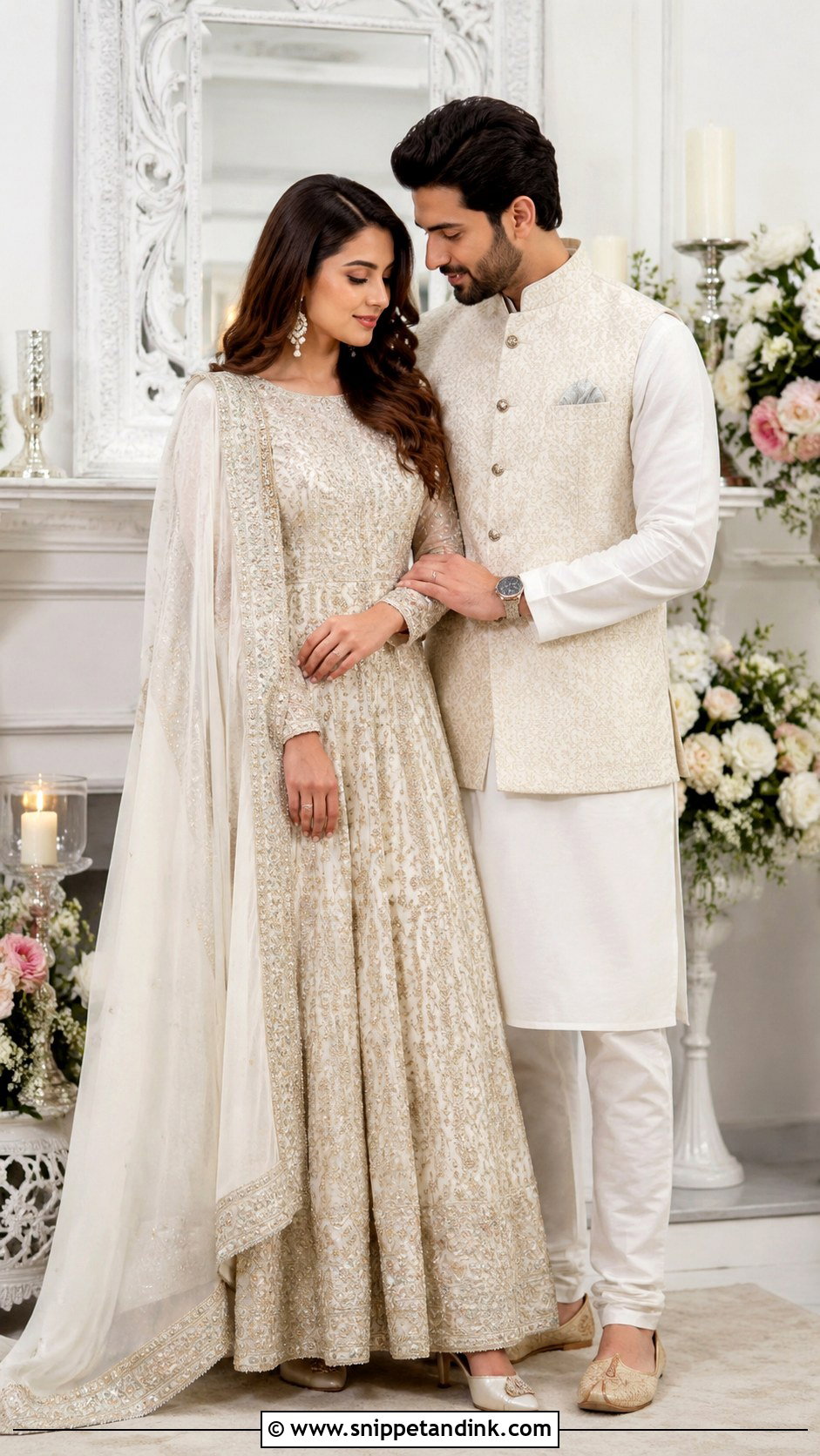 Anarkali And Kurta Nikkah Couple Outfit - Snippet and Ink - 25 Nikkah Couple Outfit Ideas