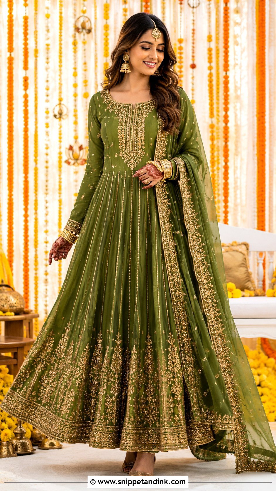 Anarkali Bridal Mehndi Dress - Snippet and Ink - 30 Bridal Mehndi Dresses Ideas