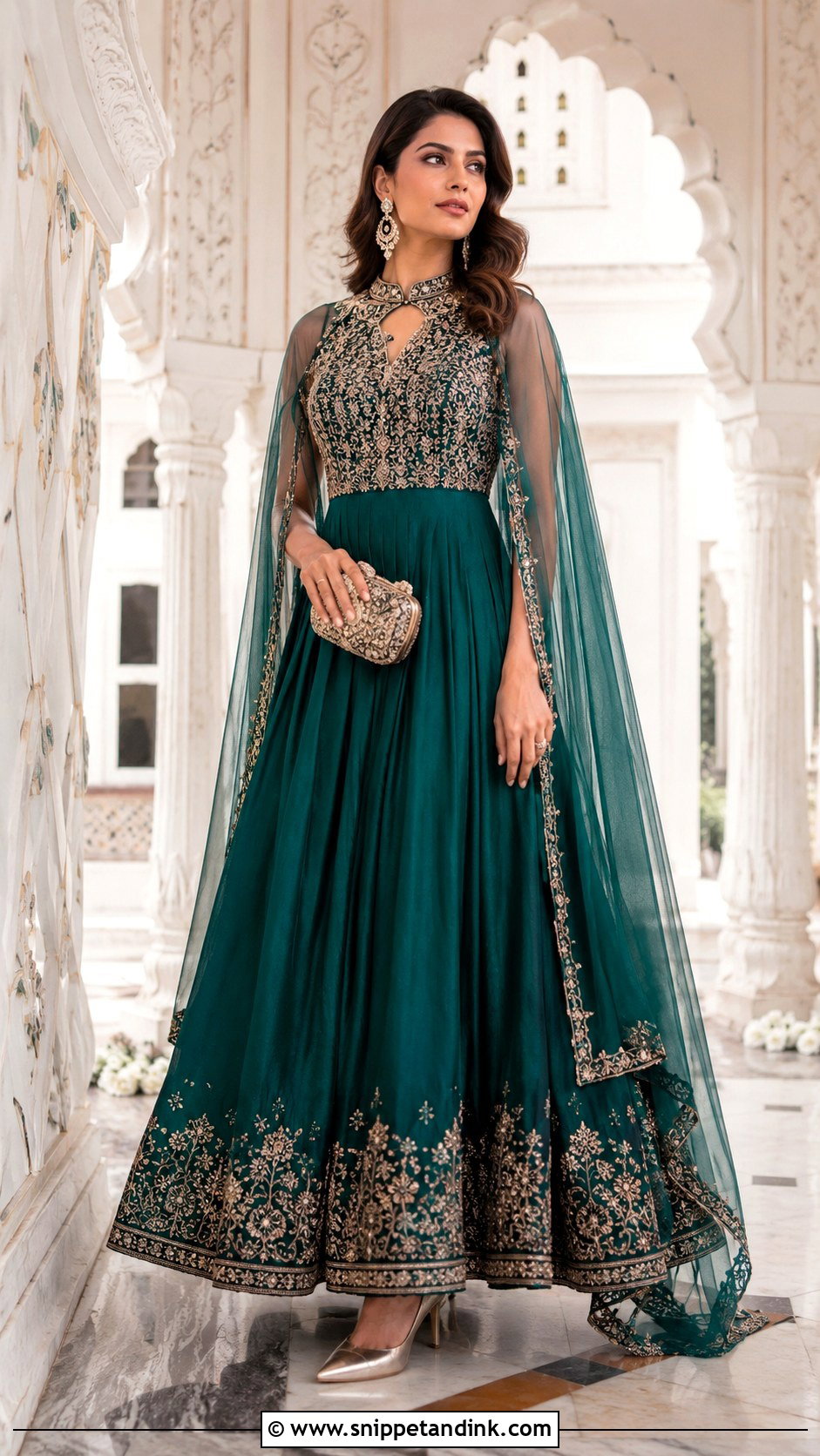 Anarkali Gown With Sheer Cape - Snippet and Ink - 20 Latest Indo Western Wedding Outfits