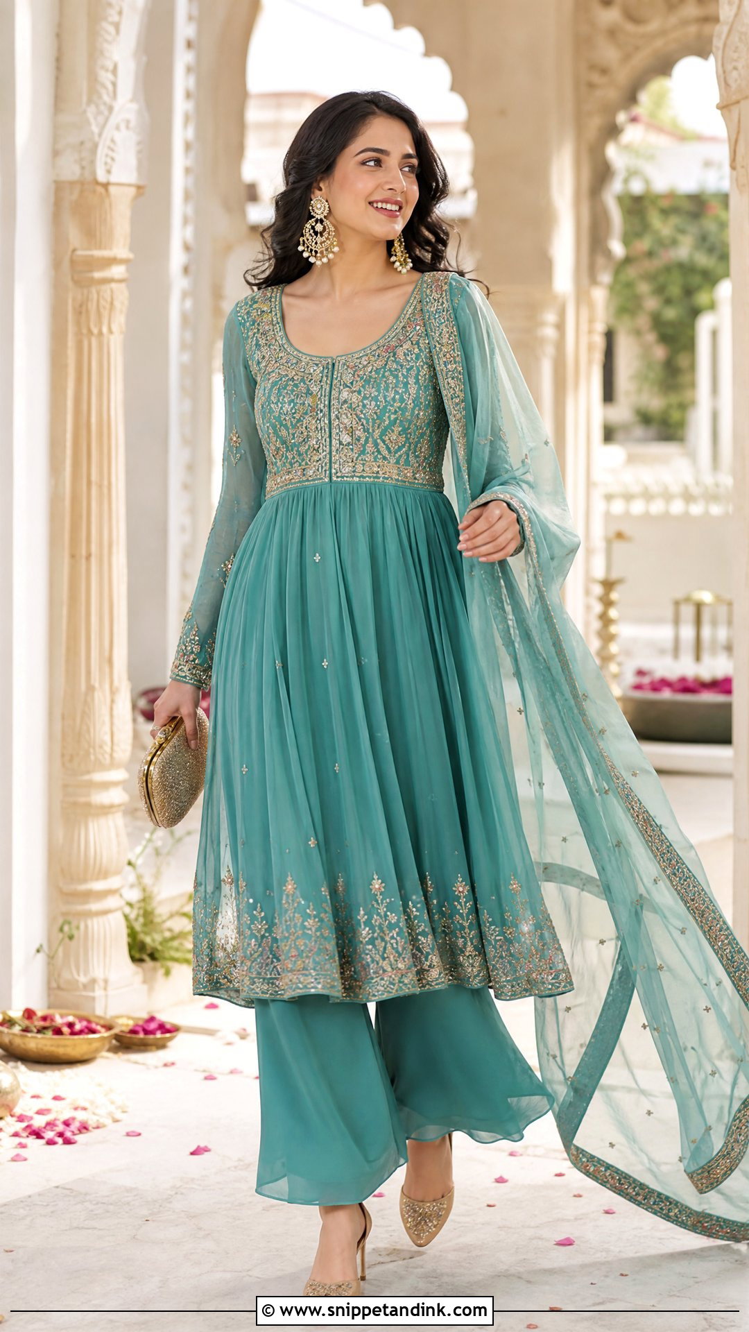 Anarkali Kurta With Palazzo Pants - Snippet and Ink - 20 Palazos Outfit Indian Wedding Ideas