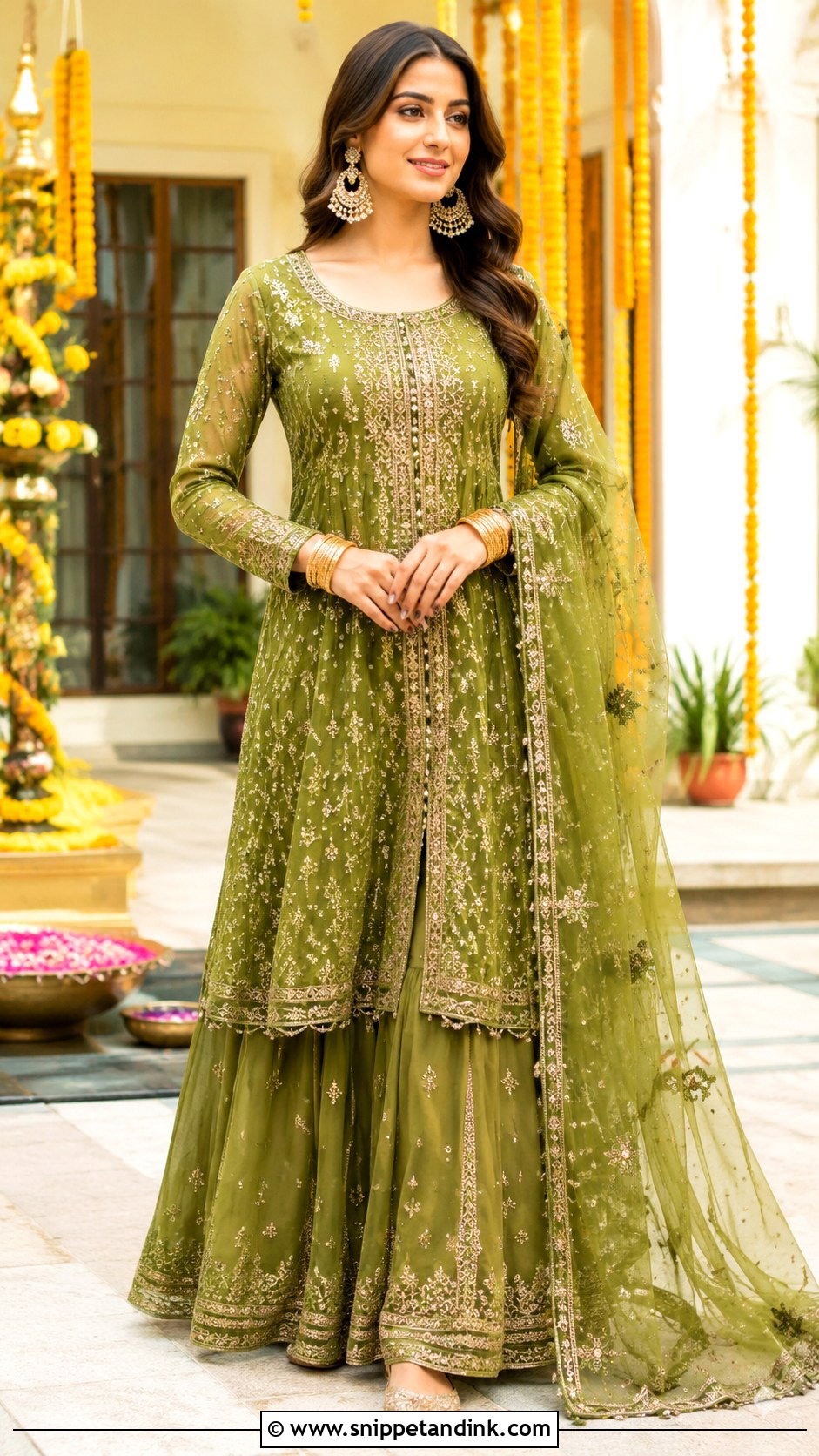 Anarkali Mehndi Sharara Set - Snippet and Ink - 25 Mehndi Sharara Outfit Ideas