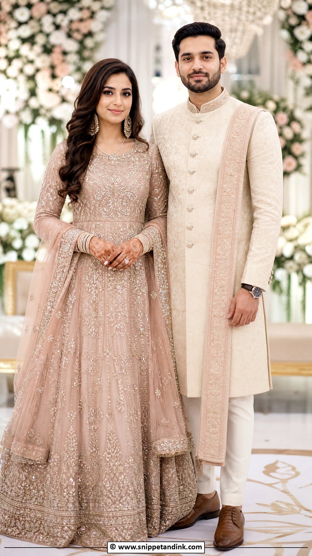 Anarkali Suit And Matching Sherwani - Snippet and Ink - 35 Indian Couple Matching Dress Ideas