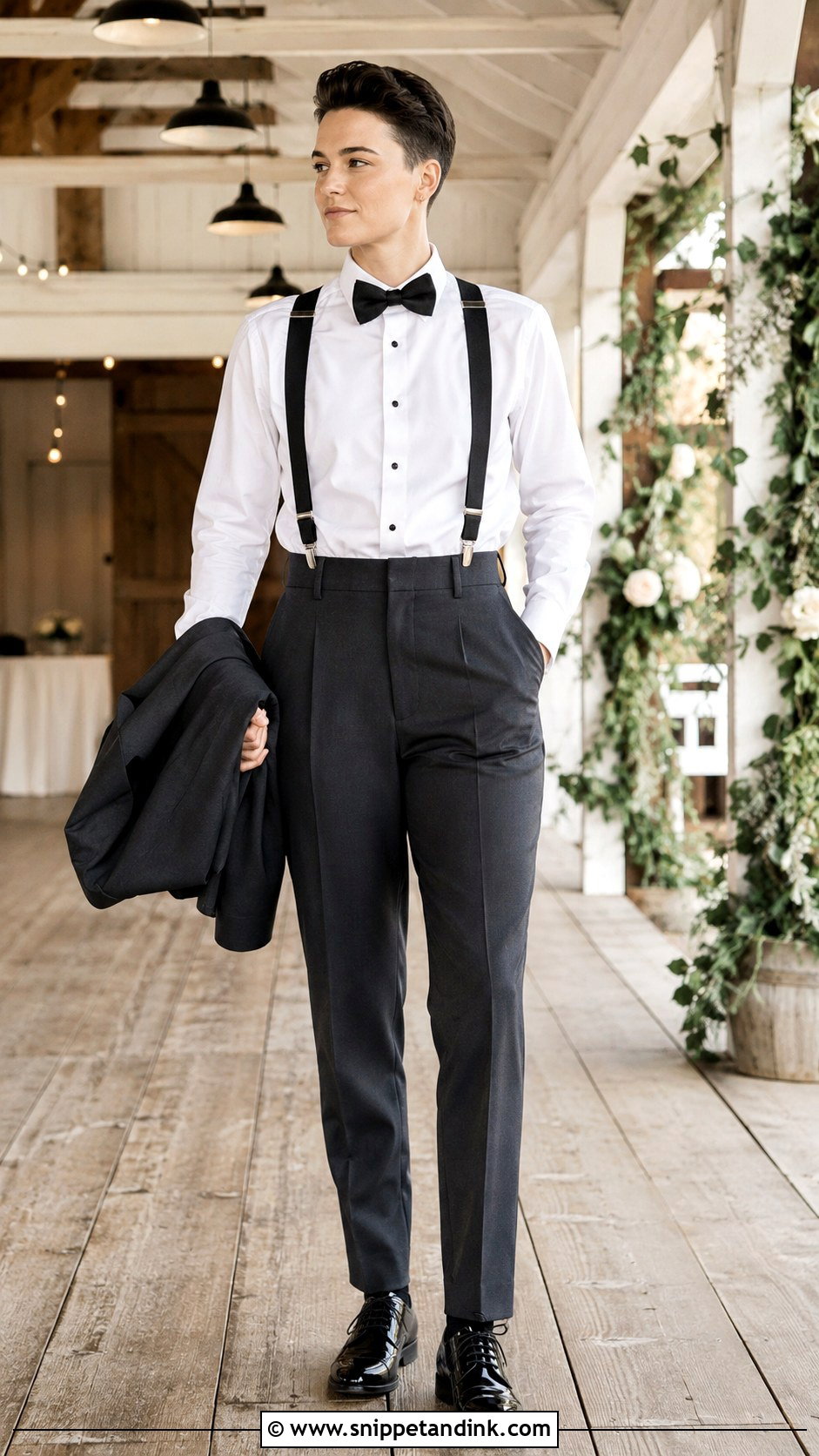 Androgynous Suspenders And Trouser Outfit - Snippet and Ink - 25 Androgynous Wedding Attire Ideas