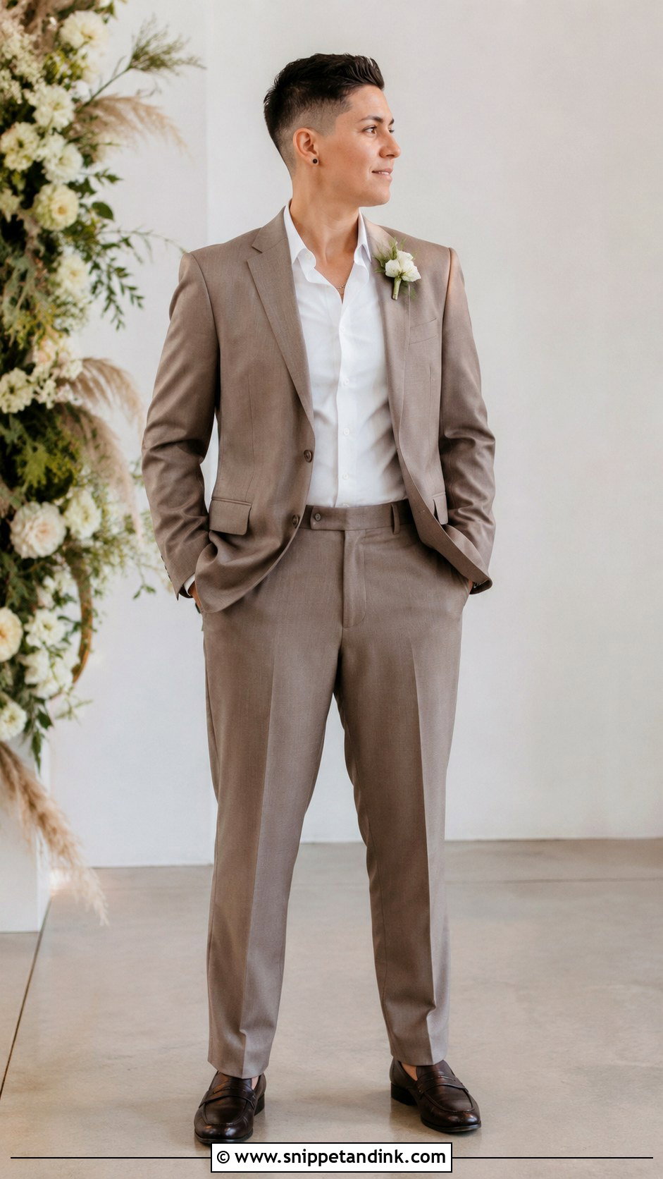 Androgynous Wedding Suit Outfit - Snippet and Ink - 30 Lesbian Wedding Outfits