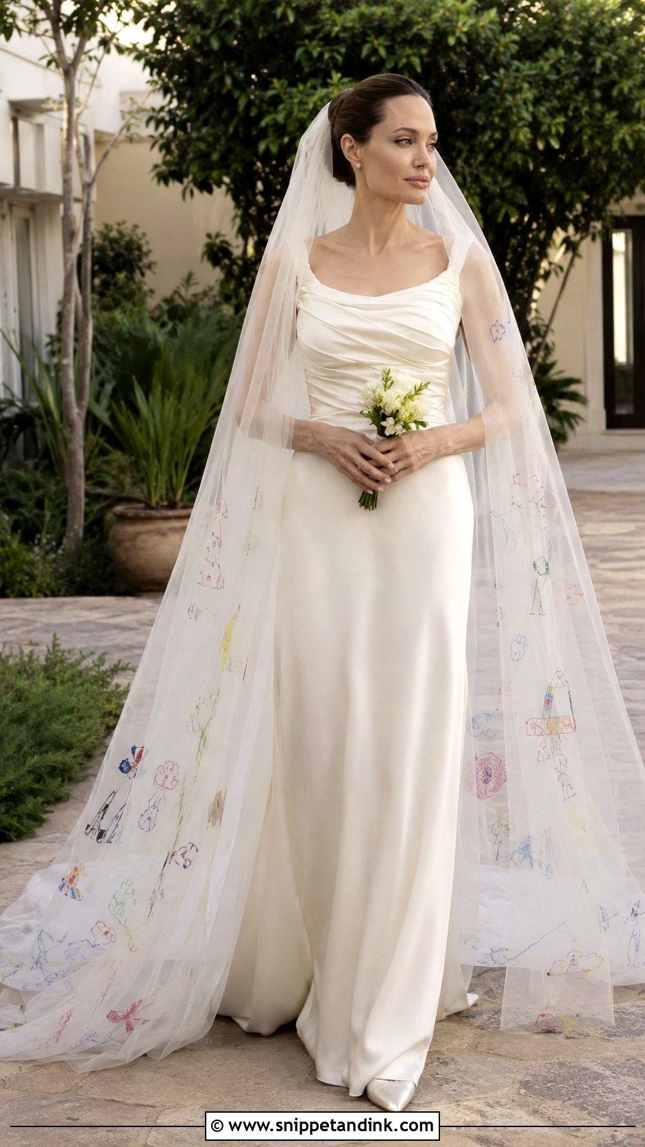 Angelina Jolie Embroidered Veil Wedding Dress - Snippet and Ink - 20 Angelina Jolie Wedding Dress Ideas