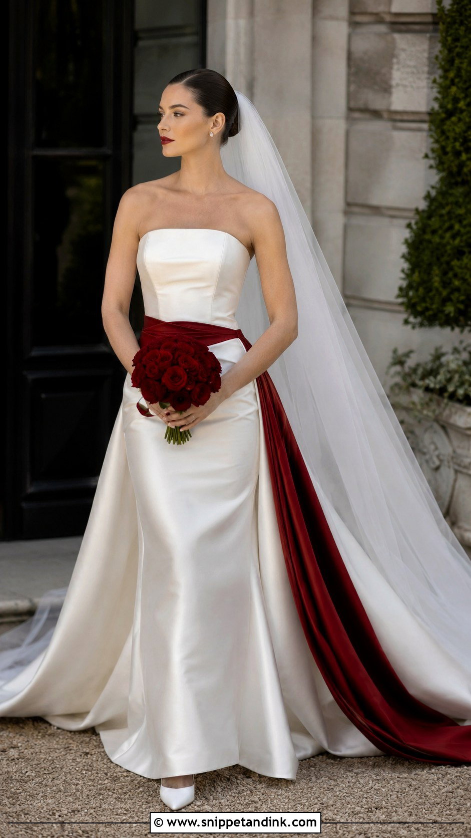 Angelina Jolie Red Accent Wedding Dress - Snippet and Ink - 20 Angelina Jolie Wedding Dress Ideas