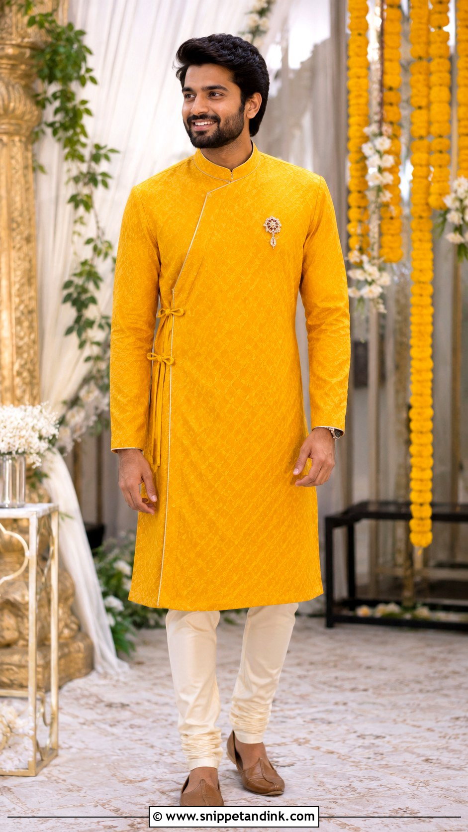 Angrakha Haldi Kurta With Churidar - Snippet and Ink - 20 Haldi Outfit for Bride Brother Ideas