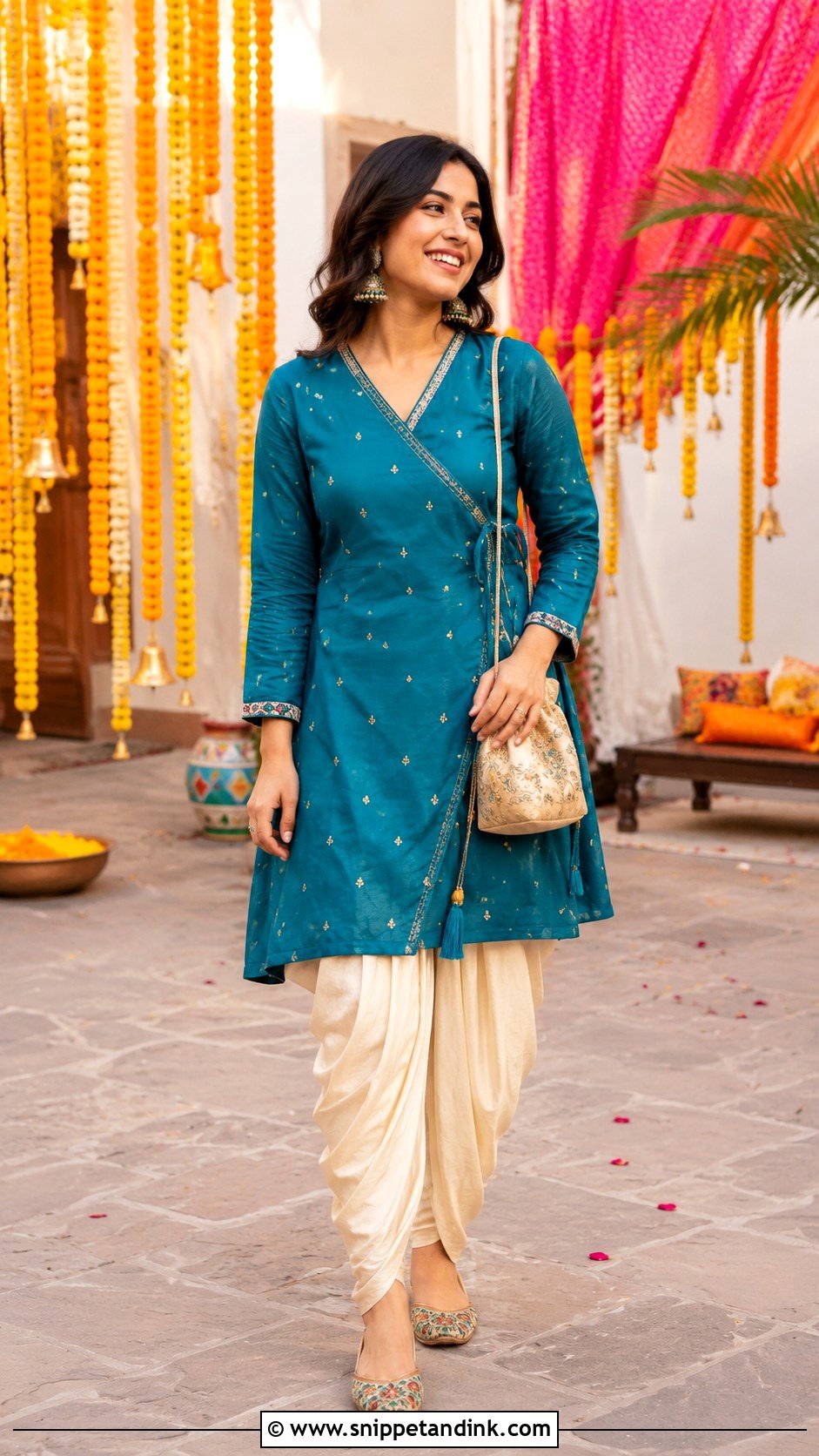Angrakha Kurta And Dhoti Pants Prewedding Outfit - Snippet and Ink - 20 Casual Indian Prewedding Outfit Ideas