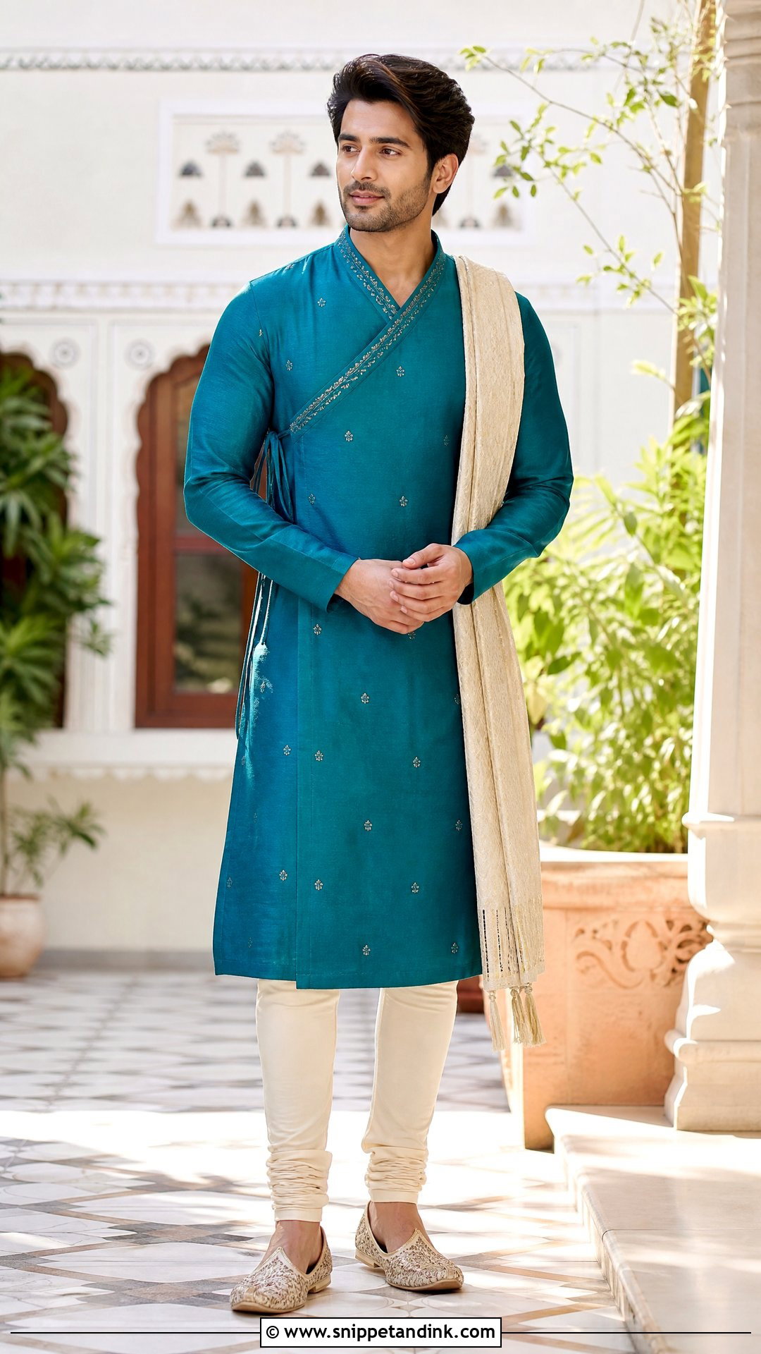 Angrakha Kurta With Churidar - Snippet and Ink - 25 Indian Bride Brother Outfit Ideas