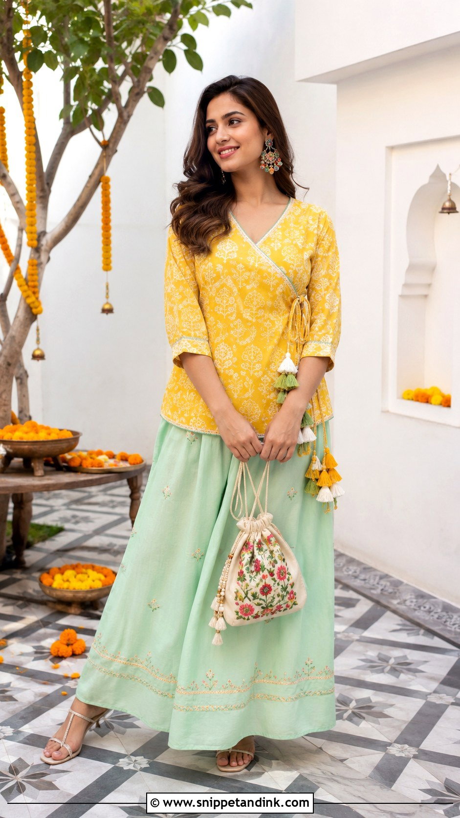 Angrakha Top And Culottes Haldi Outfit - Snippet and Ink - 20 Indowestern Haldi Ceremony Outfit Ideas