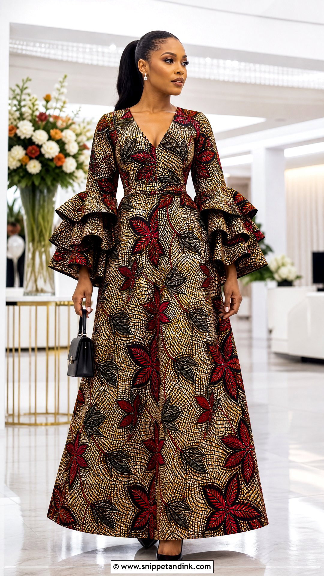 Ankara A Line Gown With Statement Sleeves - Snippet and Ink - 25 Big Ankara Gown Styles