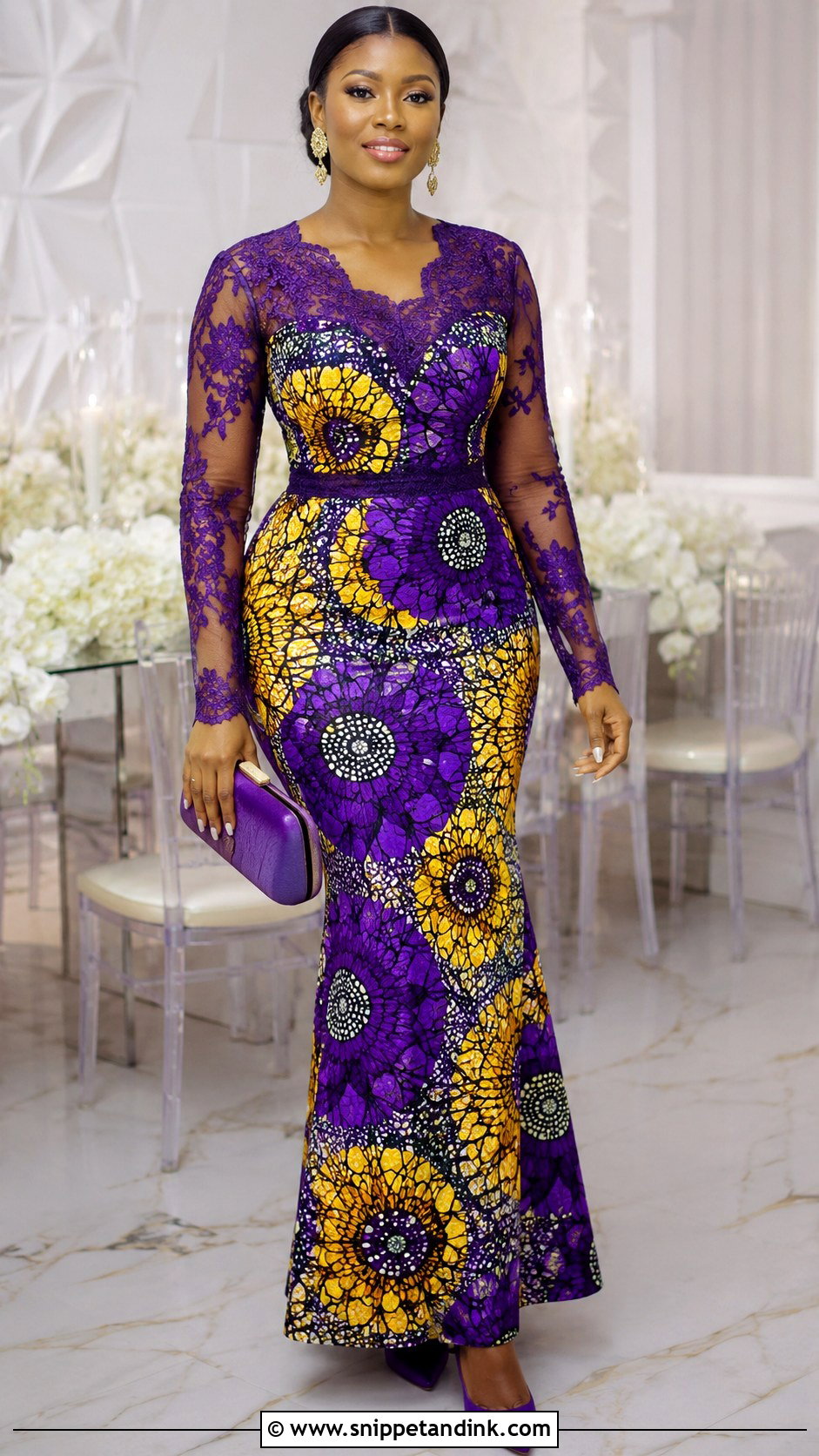 Ankara And Lace Fitted Gown - Snippet and Ink - 20 Fitted Gown Styles for Materials