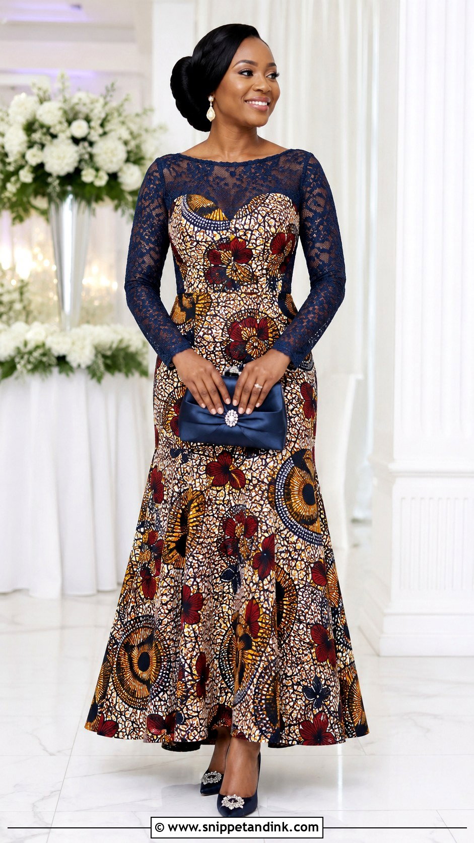 Ankara And Lace Long Gown - Snippet and Ink - 20 Ankara Long Gown Styles for Wedding