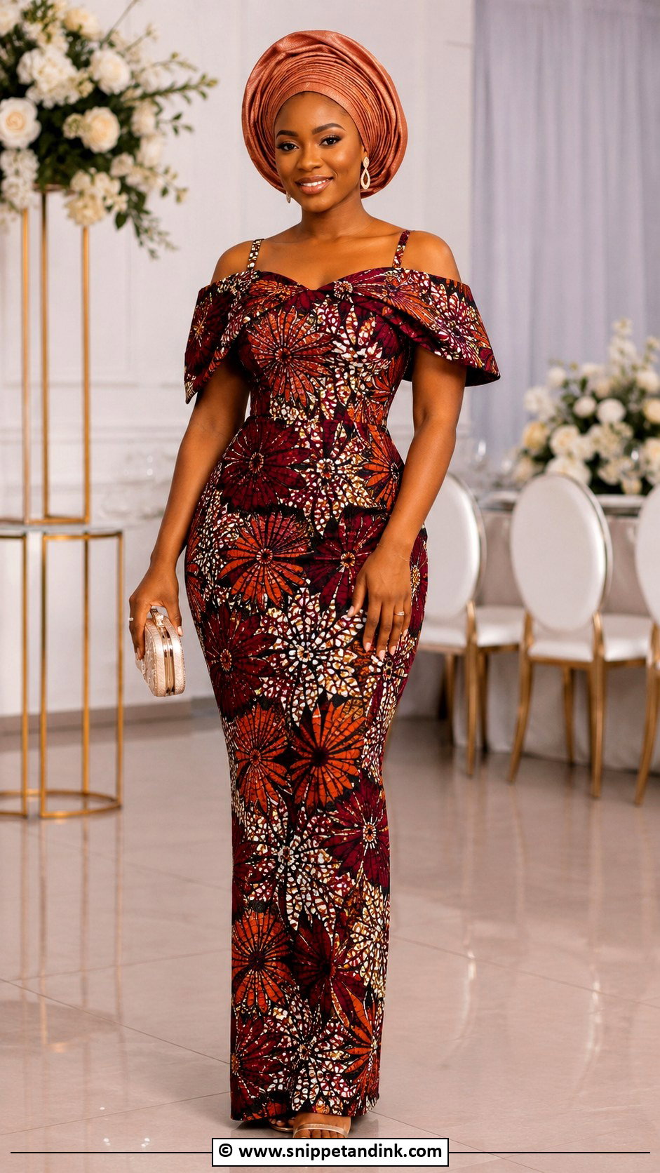 Ankara Asoebi Cold Shoulder Gown - Snippet and Ink - 25 Ankara Asoebi Styles for Wedding
