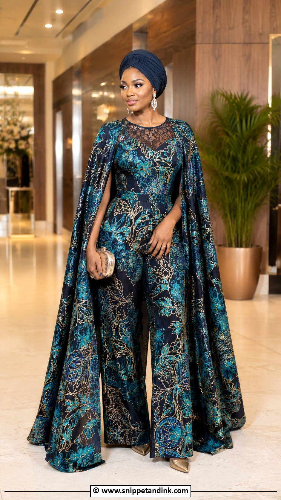 Ankara Asoebi Jumpsuit With Cape - Snippet and Ink - 25 Ankara Asoebi Styles for Wedding