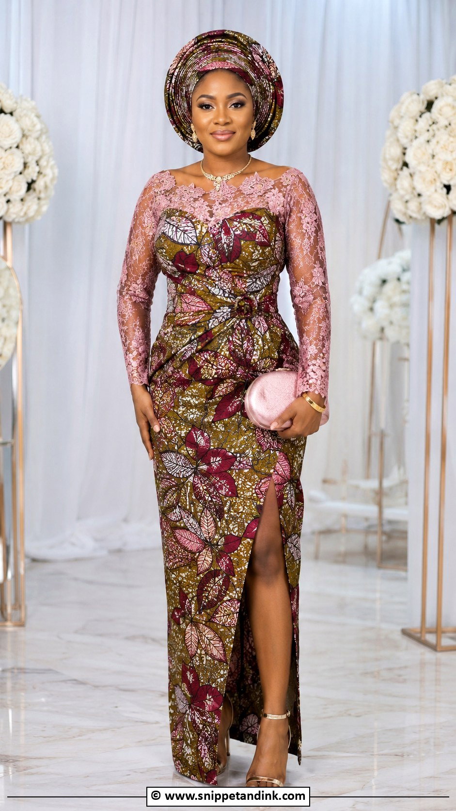 Ankara Asoebi Lace Combination Gown - Snippet and Ink - 25 Ankara Asoebi Styles for Wedding