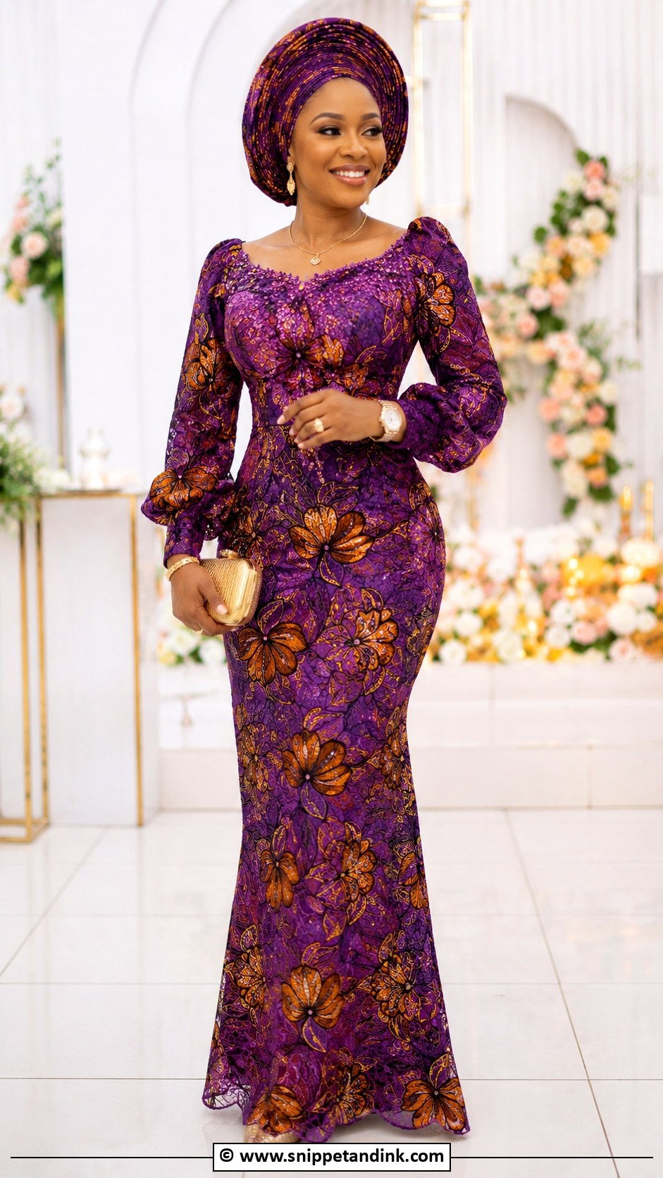 Ankara Asoebi Long Sleeve Gown - Snippet and Ink - 25 Ankara Asoebi Styles for Wedding