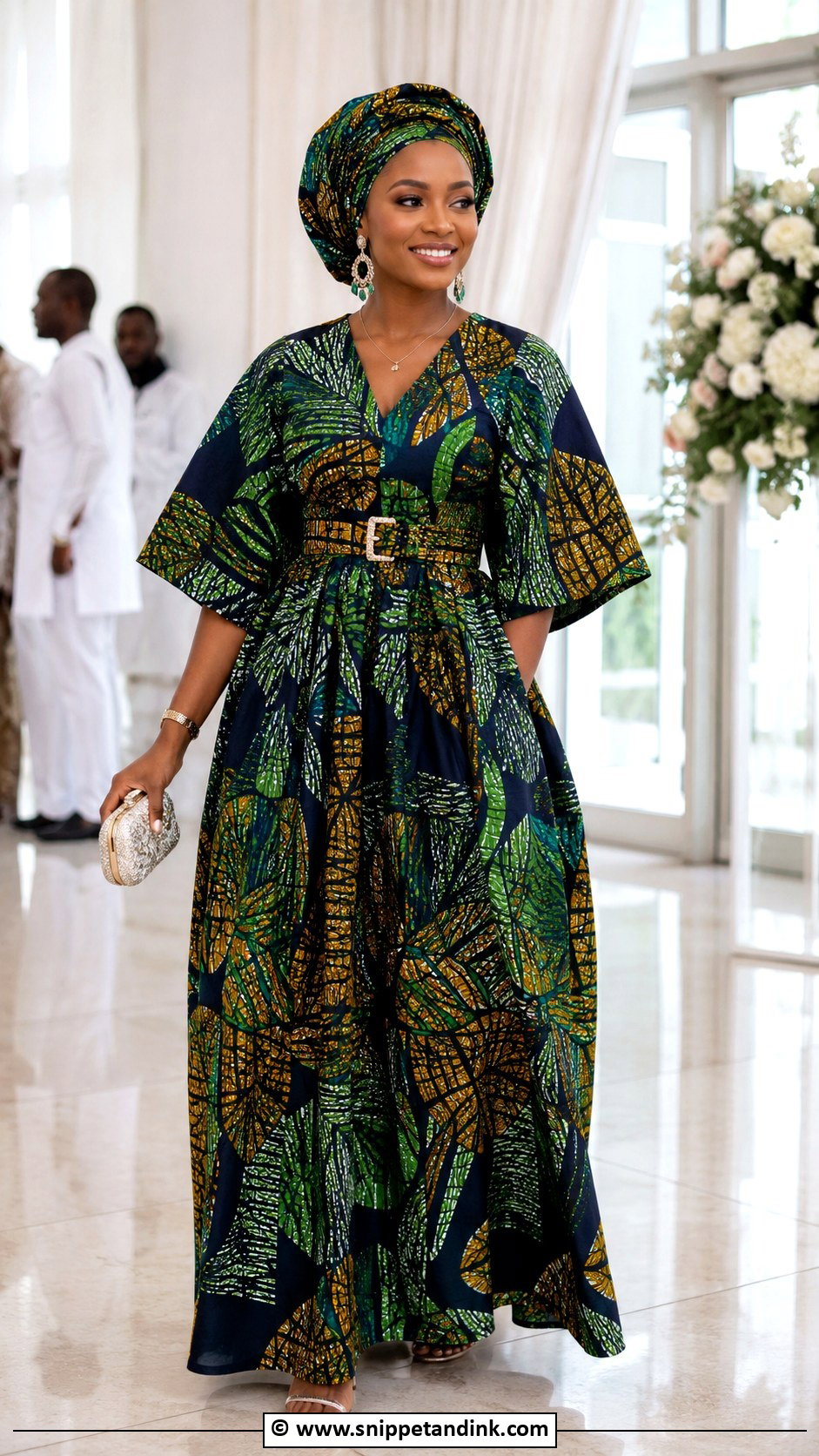 Ankara Asoebi Maxi Dress With Belt - Snippet and Ink - 25 Ankara Asoebi Styles for Wedding
