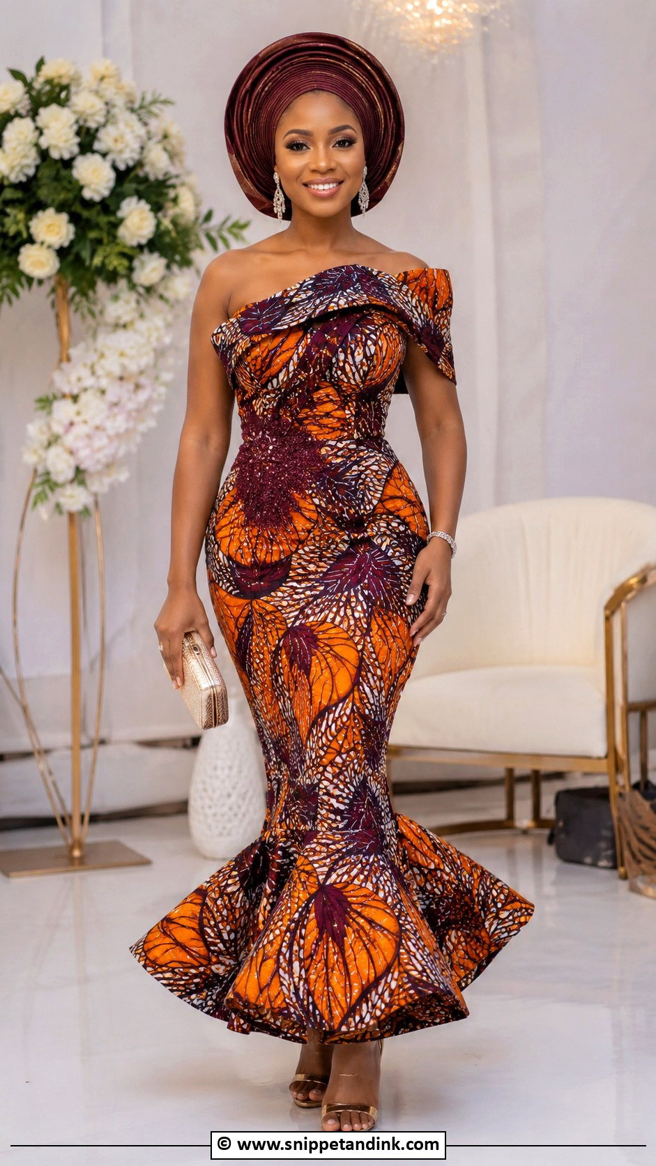 Ankara Asoebi Mermaid Gown With Gele - Snippet and Ink - 25 Ankara Asoebi Styles for Wedding