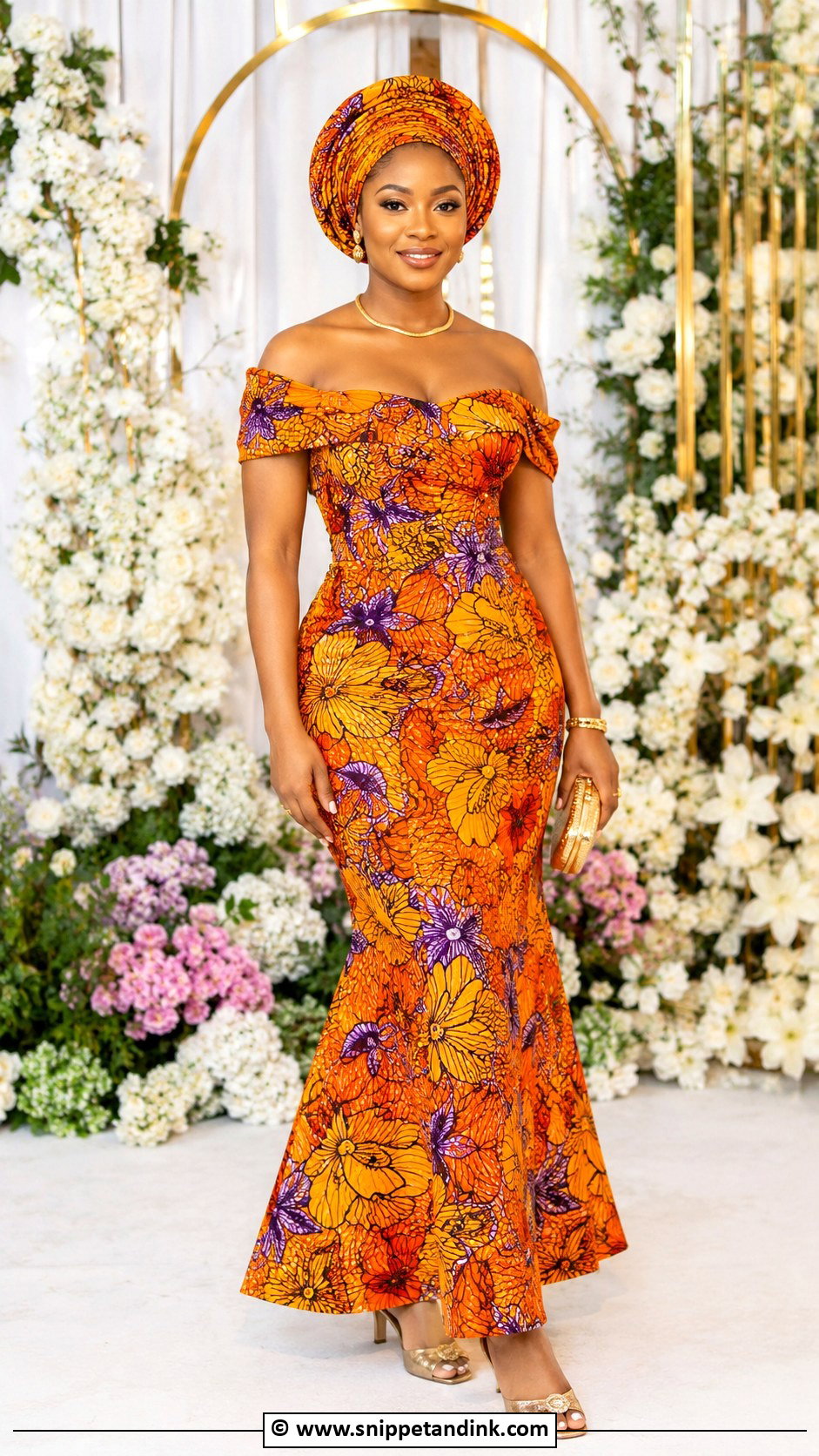 Ankara Asoebi Off Shoulder Gown - Snippet and Ink - 25 Ankara Asoebi Styles for Wedding