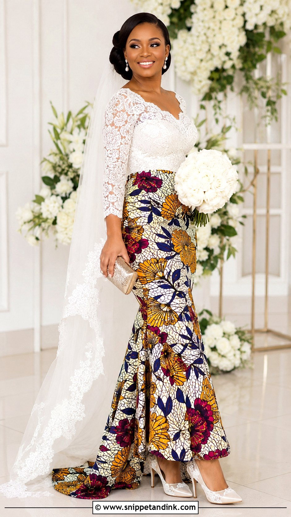 Ankara Bridal Dress With Lace - Snippet and Ink - 20 Bridal Ankara Dresses